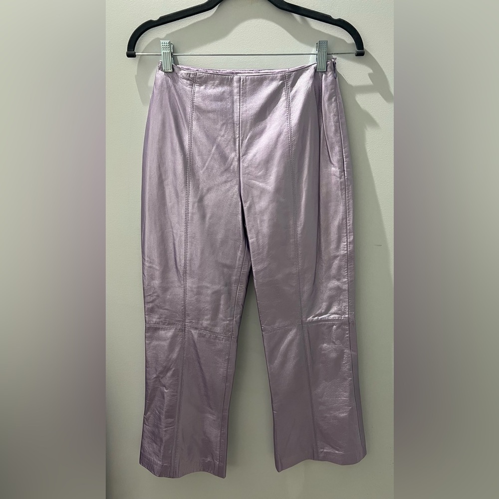 Vintage Escada Metallic Lilac Lamb Leather Pants | Size 34 - Picture 3 of 8